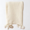 Aria Cotton Seedstitch Pillow and Throw Set with Pompoms: Mushroom