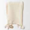 Aria Cotton Seedstitch Pillow and Throw Set with Pompoms: Cream