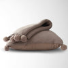 Aria Cotton Seedstitch Pillow and Throw Set with Pompoms: Cream