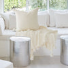 Aria Cotton Seedstitch Pillow and Throw Set with Pompoms: Cream