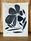 Mixed Media Painting On Paper-Navy Floral